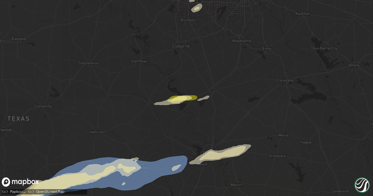 Hail map in Whitney, TX on October 25, 2025