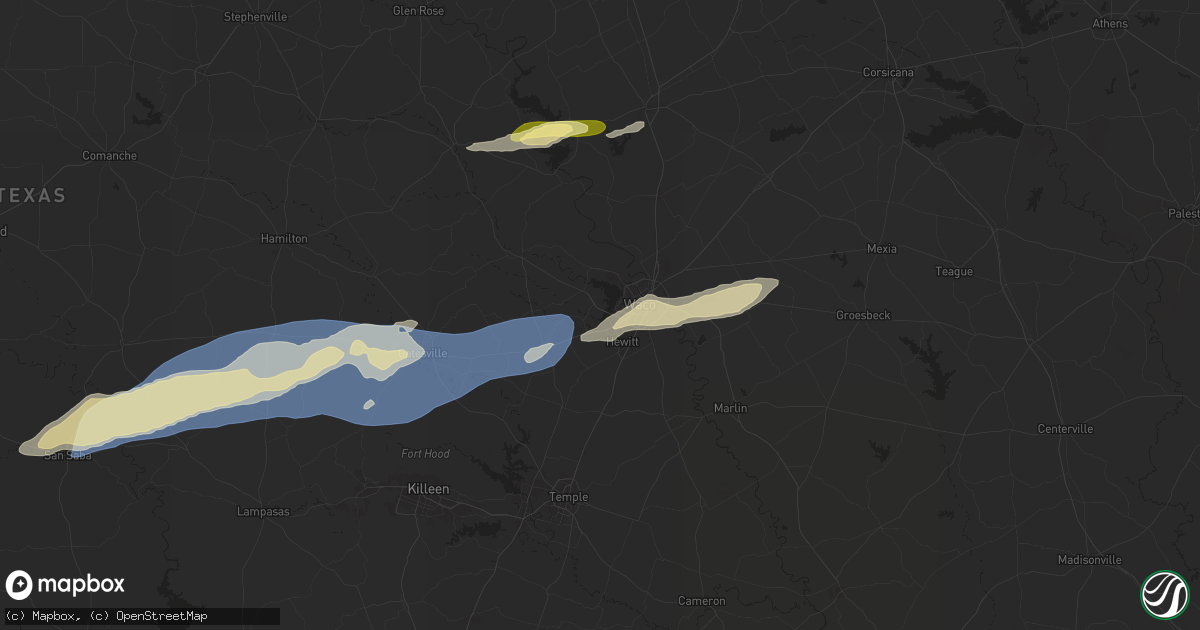 Hail map in Woodway, TX on October 25, 2025