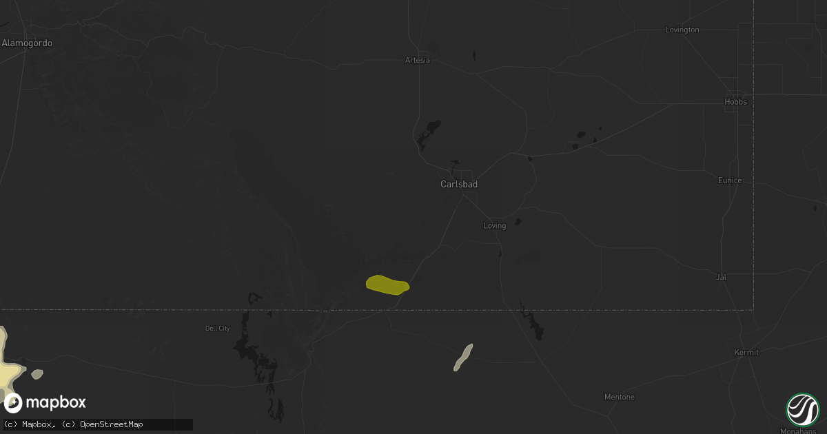 Hail map in Carlsbad, NM on October 25, 2026