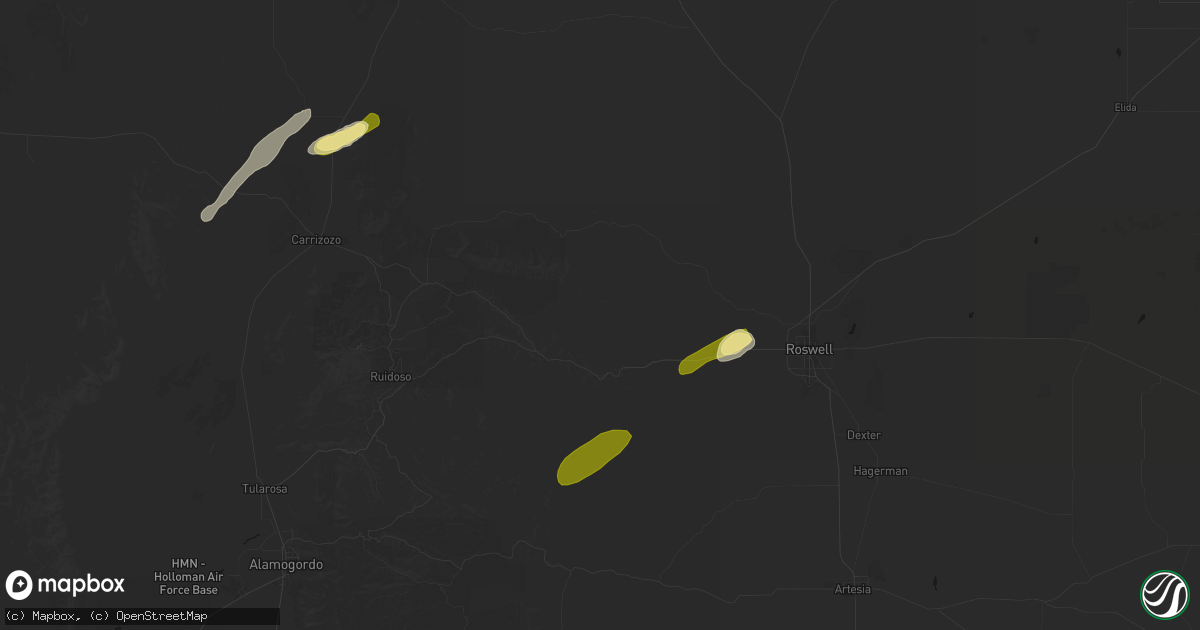 Hail map in Tinnie, NM on October 25, 2026