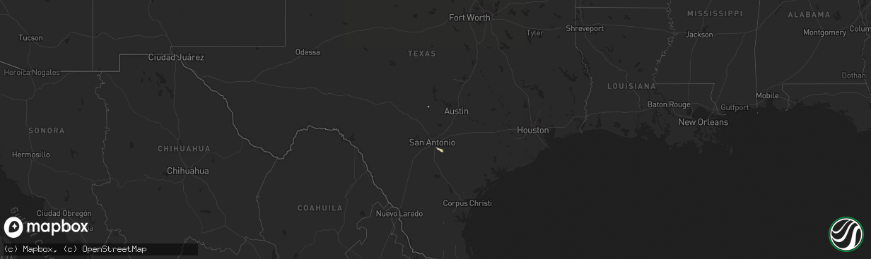 Hail map in Texas on October 26, 2012