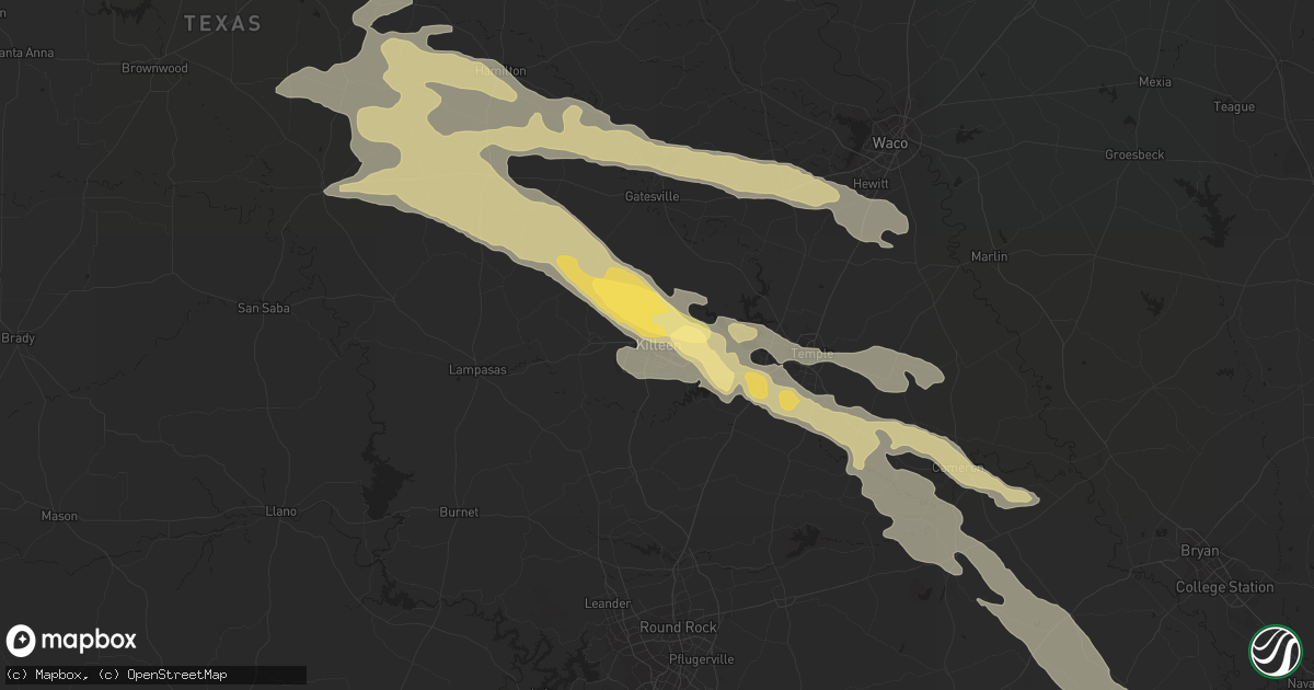 Hail map in Killeen, TX on October 26, 2013