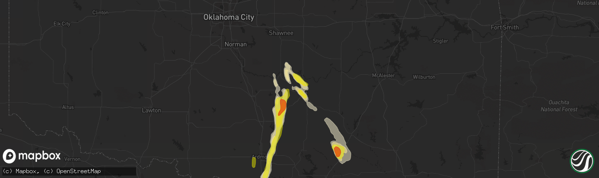 Hail map in Ada, OK on October 26, 2016