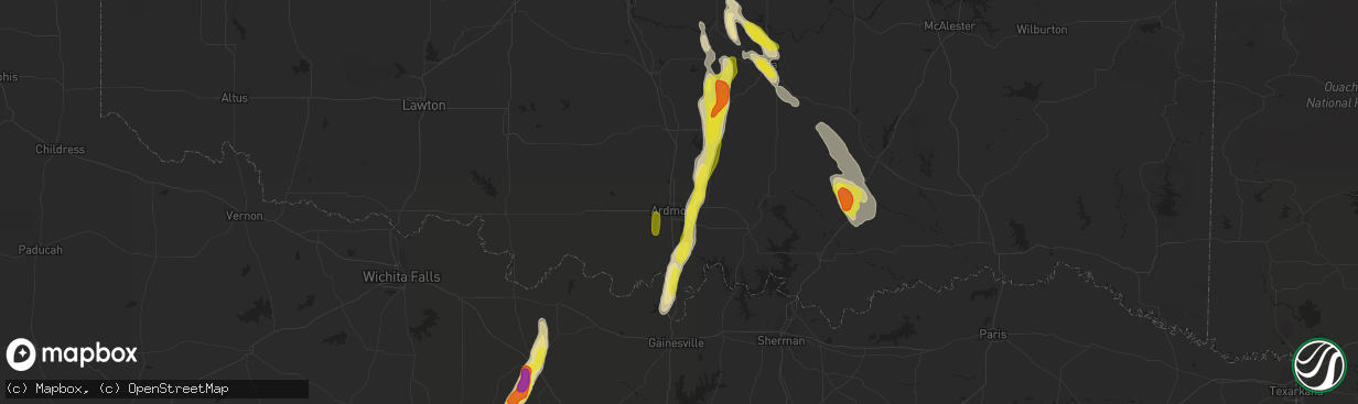 Hail map in Ardmore, OK on October 26, 2016