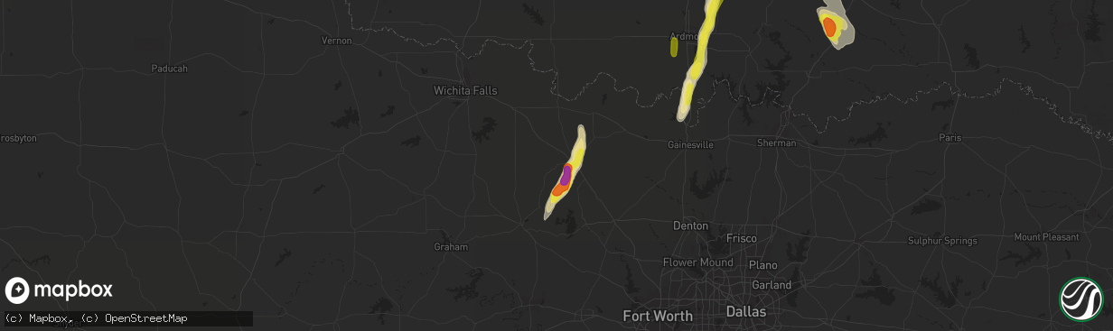 Hail map in Bowie, TX on October 26, 2016