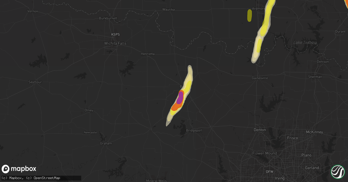 Hail map in Bowie, TX on October 26, 2016