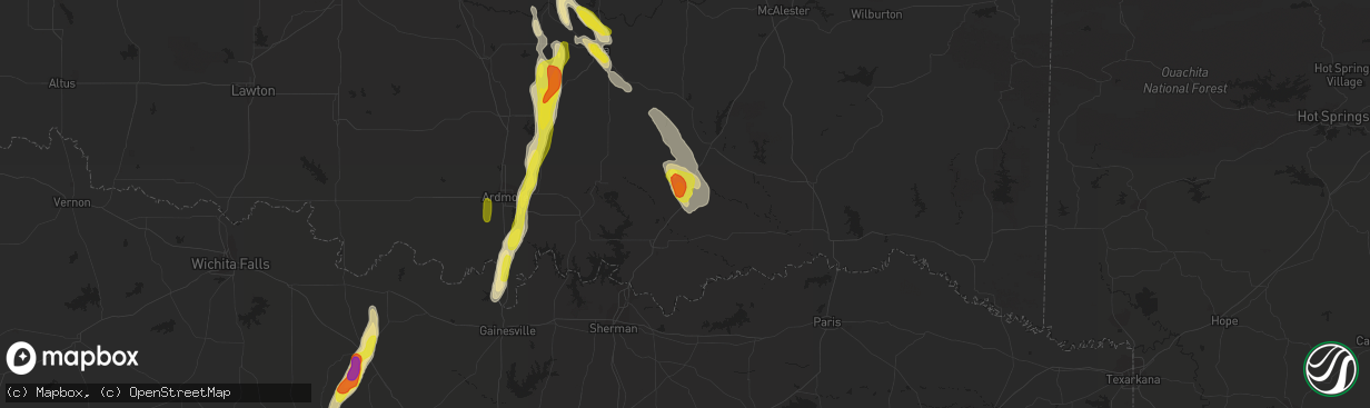 Hail map in Caddo, OK on October 26, 2016