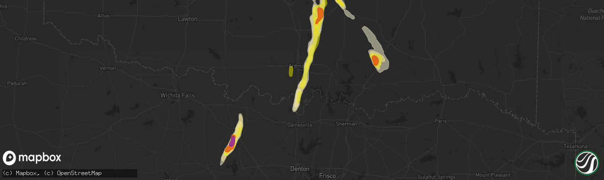 Hail map in Marietta, OK on October 26, 2016