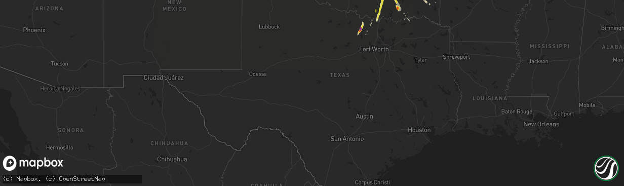 Hail map in Texas on October 26, 2016