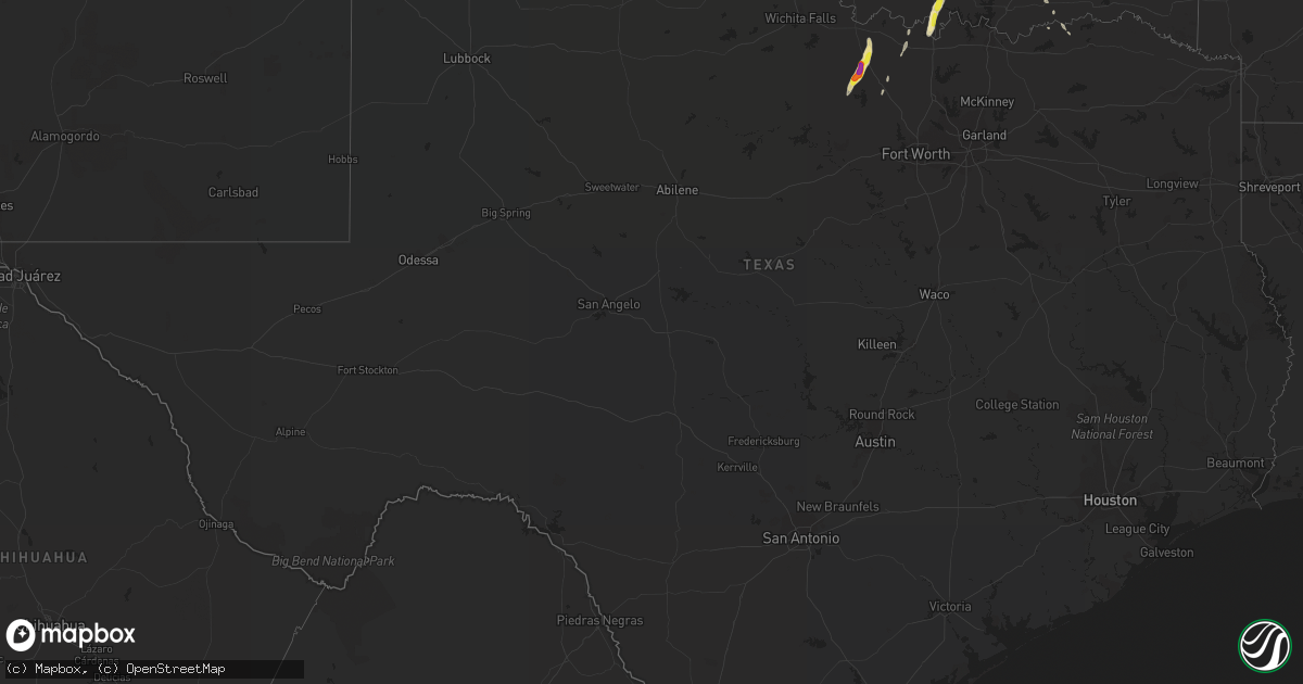 Hail map in Texas on October 26, 2016