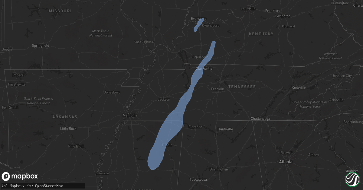 Hail map in Tennessee on October 26, 2019