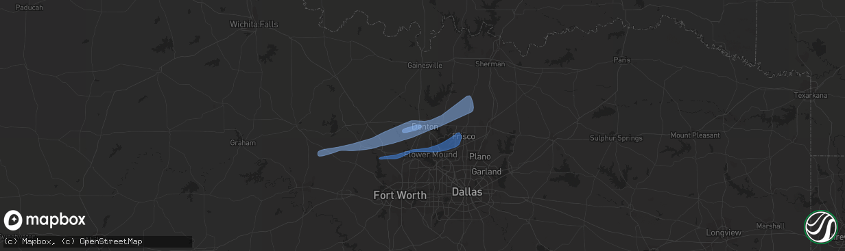 Hail map in Denton, TX on October 26, 2021