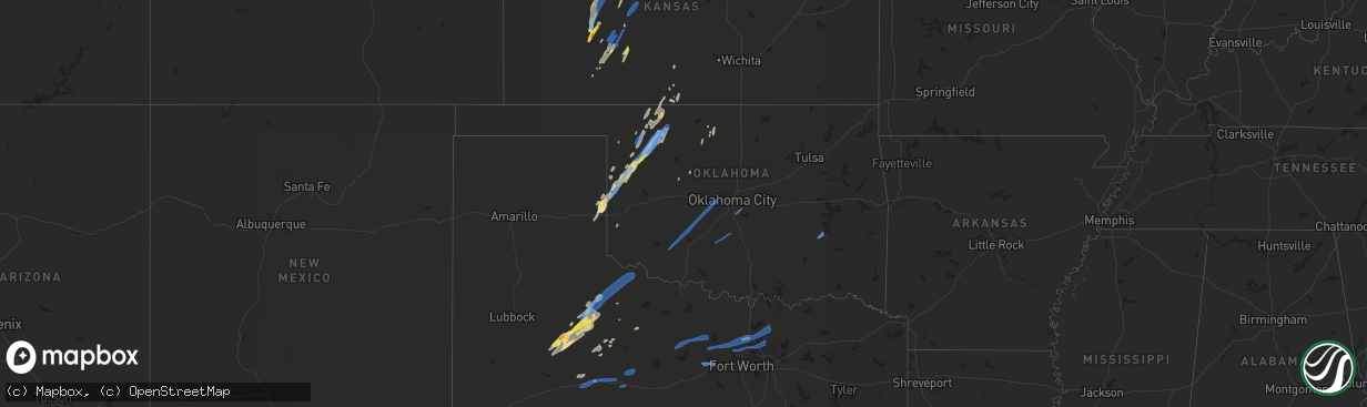 Hail map in Oklahoma on October 26, 2021