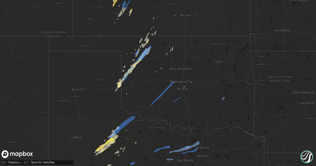 Hail map in Oklahoma on October 26, 2021