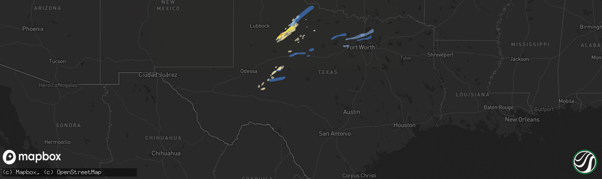 Hail map in Texas on October 26, 2021