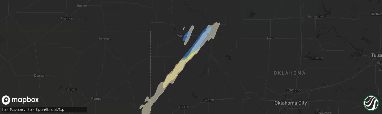 Hail map in Vici, OK on October 26, 2021