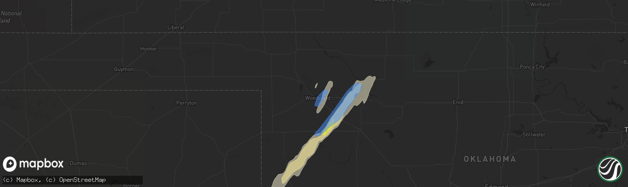 Hail map in Woodward, OK on October 26, 2021