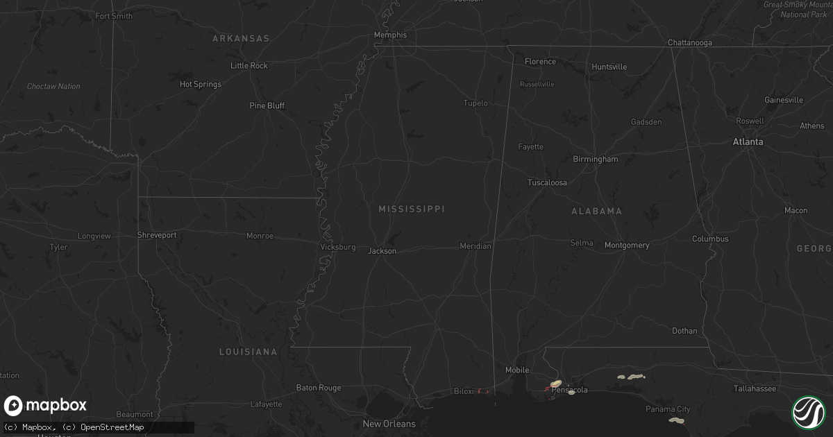 Hail map in Mississippi on October 26, 2025