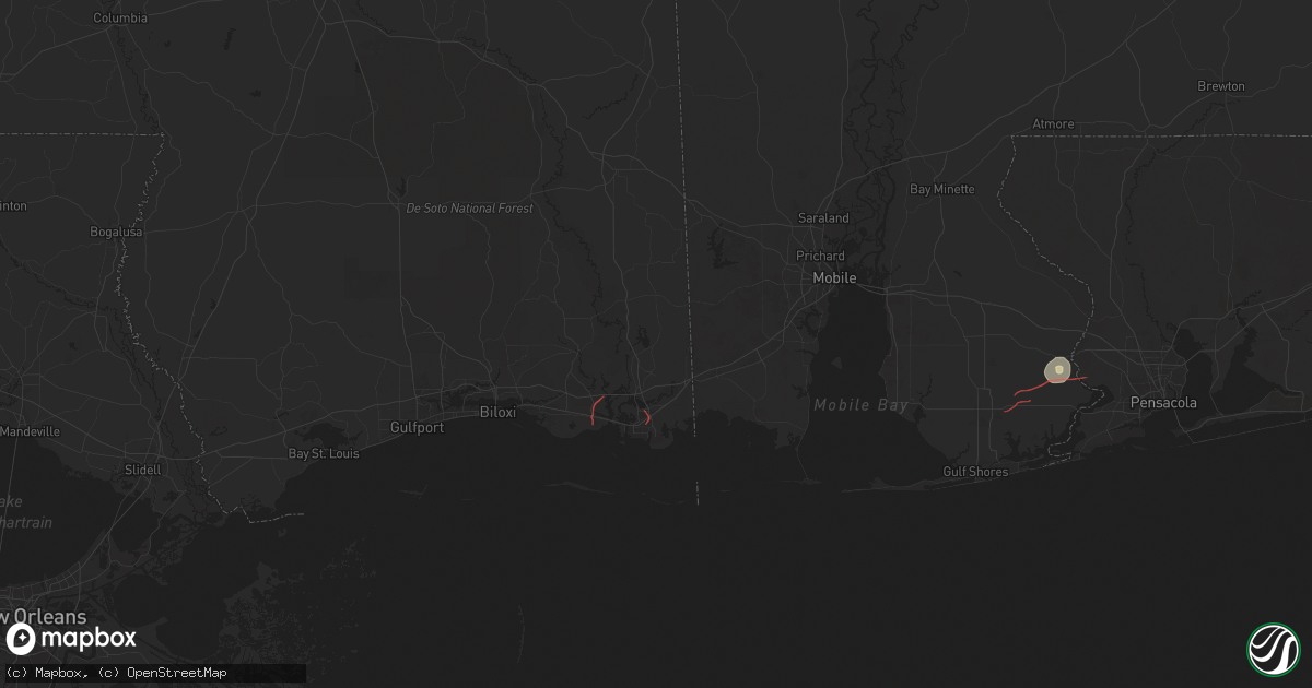 Hail map in Moss Point, MS on October 26, 2025