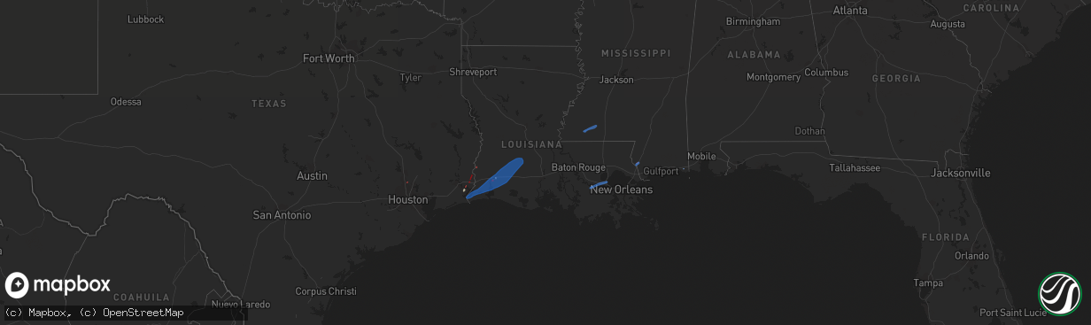 Hail map in Louisiana on October 27, 2021