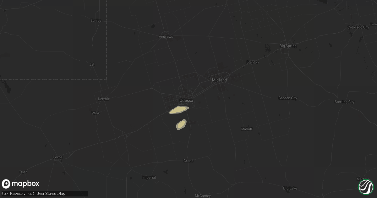 Hail map in Odessa, TX on October 27, 2022