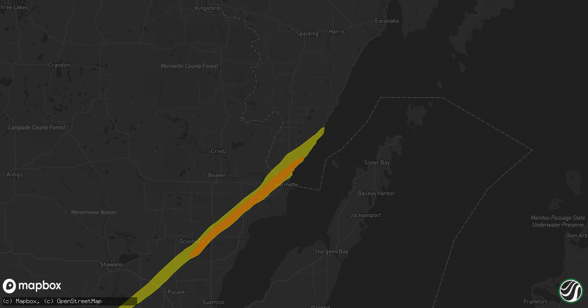 Hail map in Menominee, MI on October 28, 2014