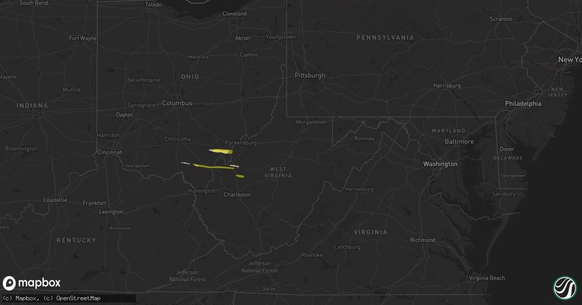 Hail map in West Virginia on October 28, 2018