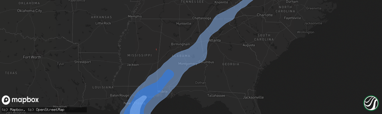 Hail map in Alabama on October 28, 2020