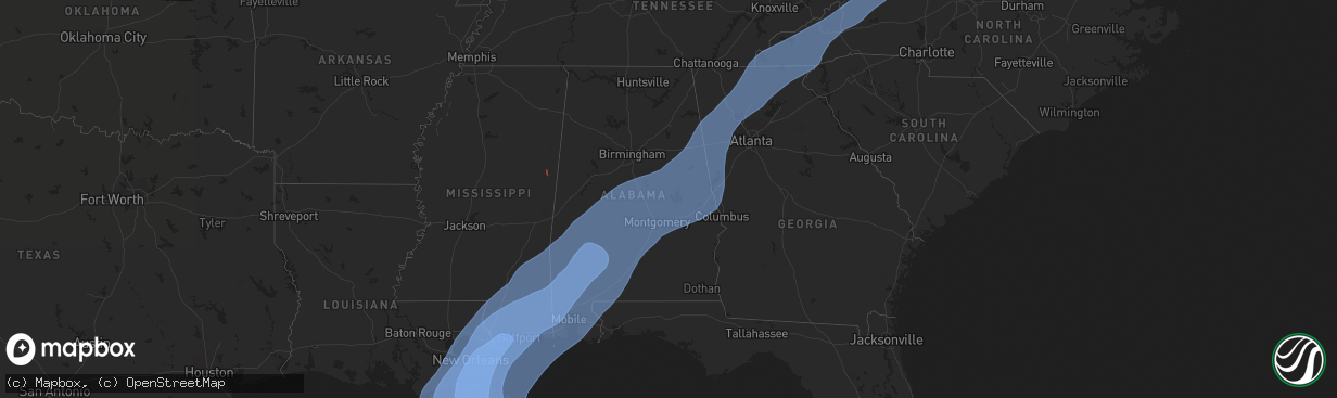 Hail map in Louisiana on October 28, 2020