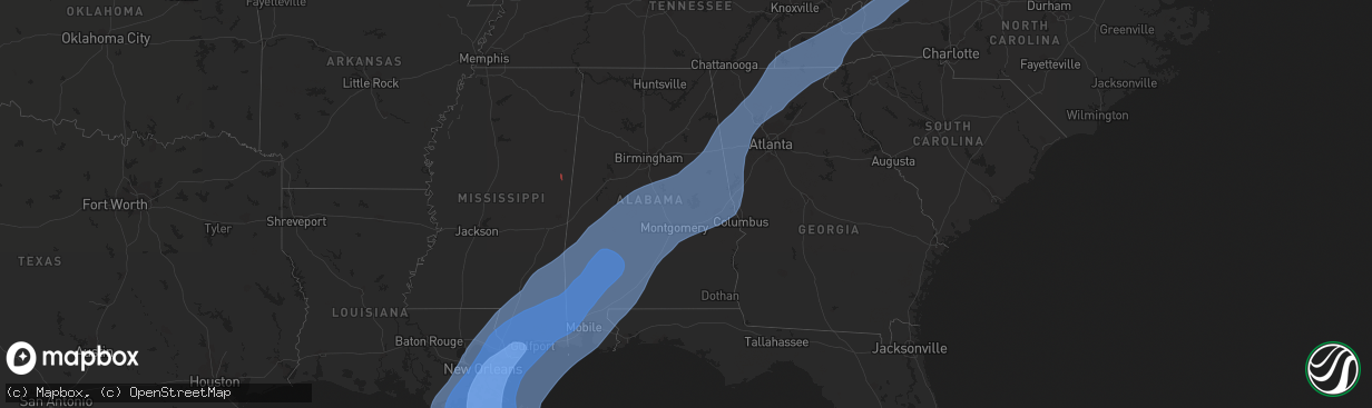 Hail map in Mississippi on October 28, 2020