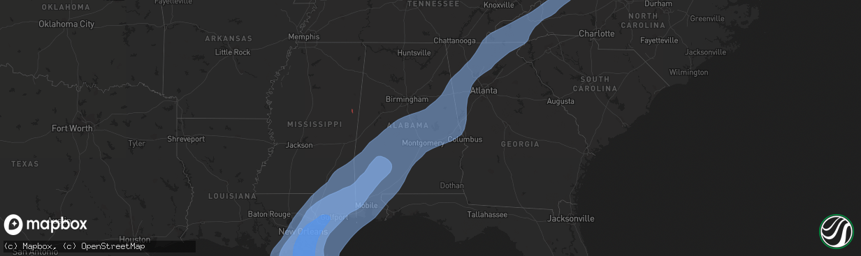 Hail map in Tennessee on October 28, 2020