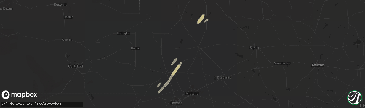 Hail map in Andrews, TX on October 28, 2023