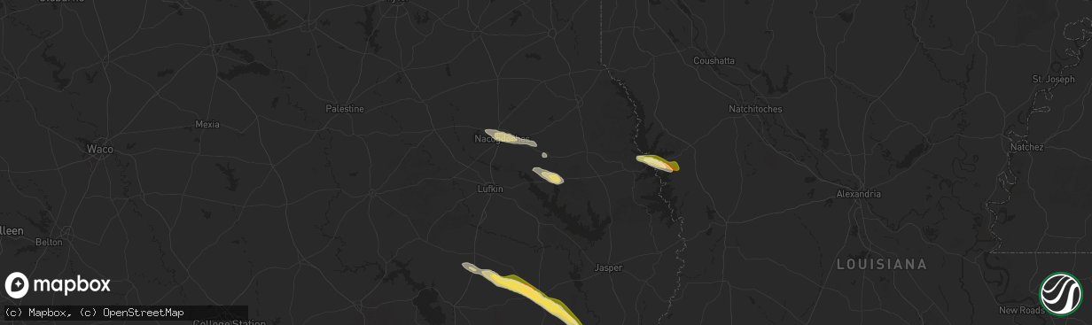 Hail map in Chireno, TX on October 28, 2025