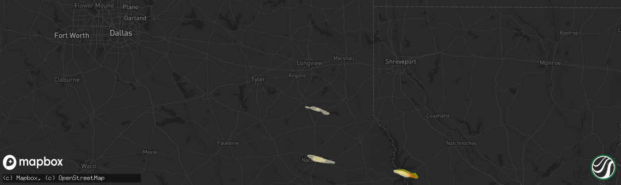Hail map in Henderson, TX on October 28, 2025