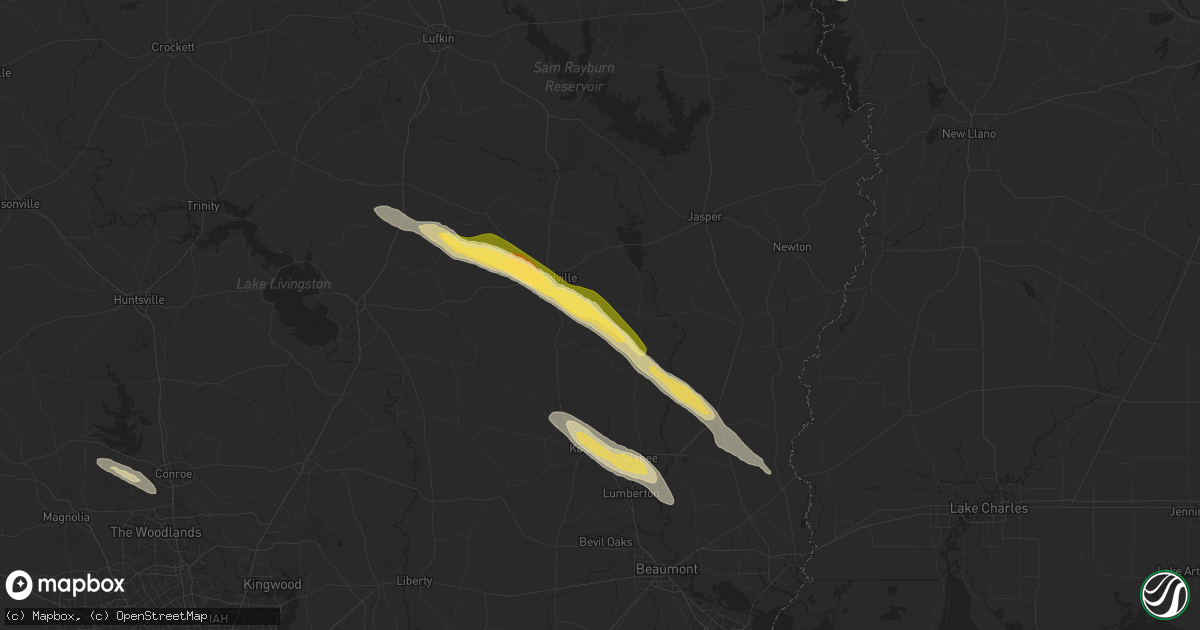 Hail map in Hillister, TX on October 28, 2025