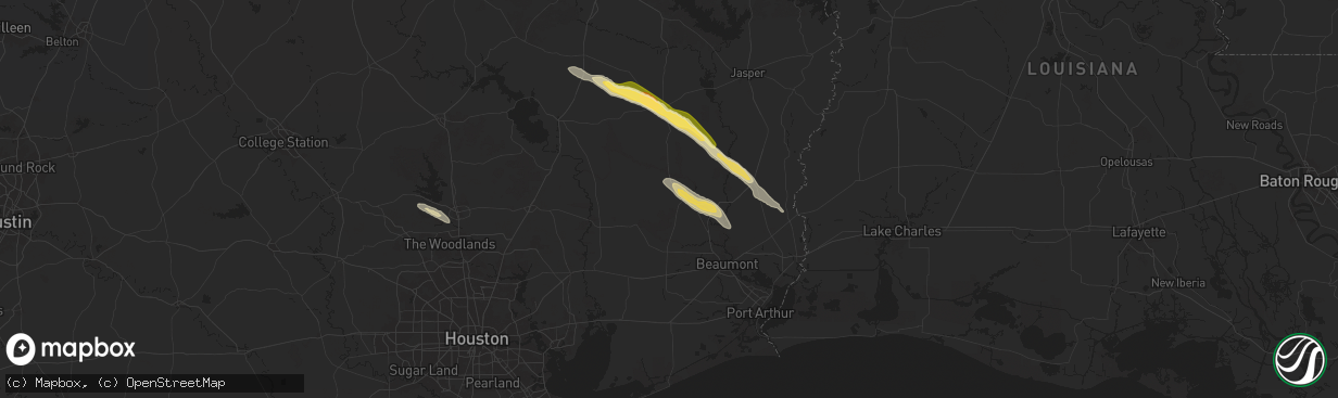 Hail map in Kountze, TX on October 28, 2025