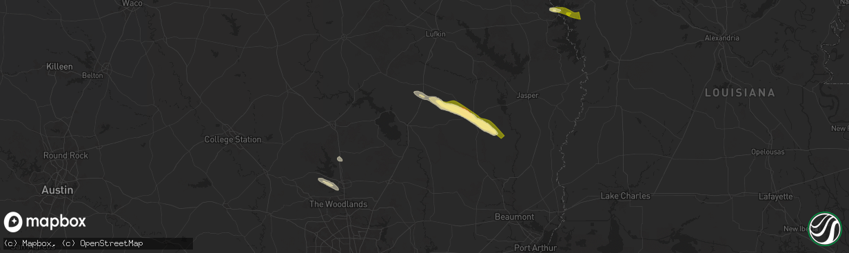 Hail map in Livingston, TX on October 28, 2025