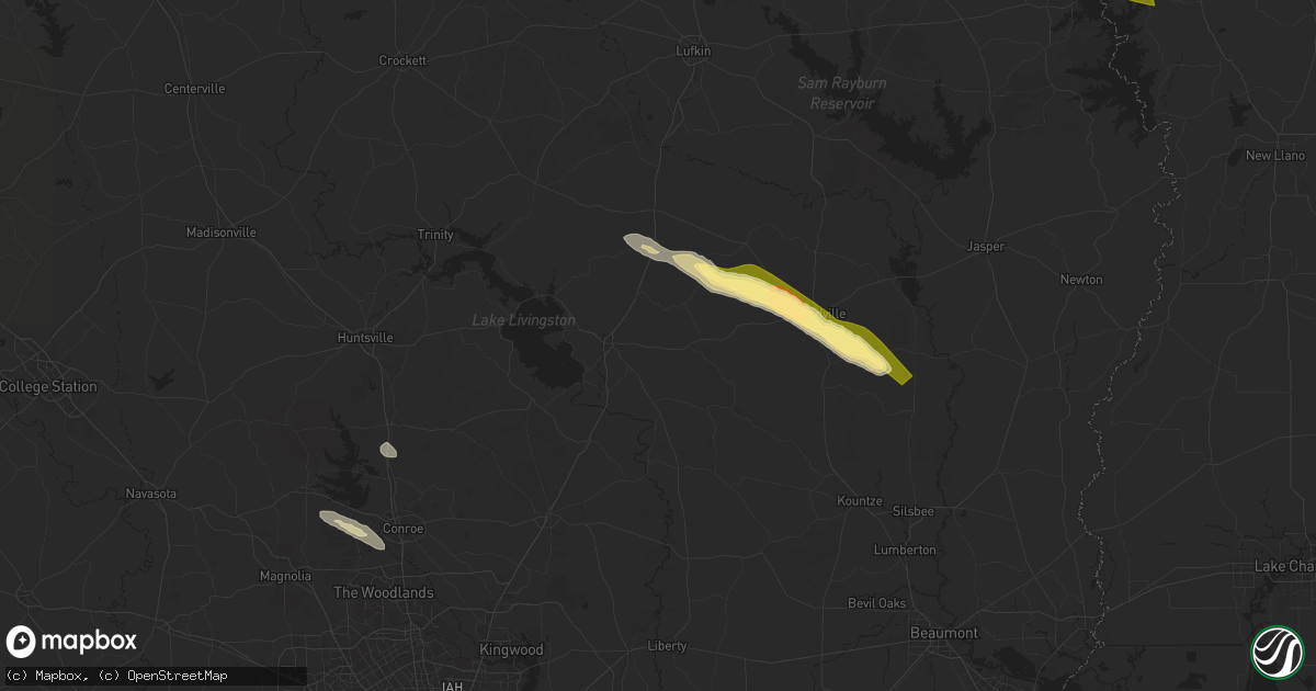 Hail map in Livingston, TX on October 28, 2025