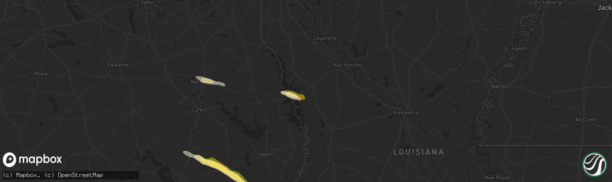 Hail map in Many, LA on October 28, 2025