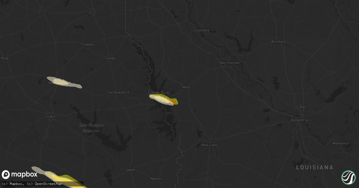 Hail map in Many, LA on October 28, 2025