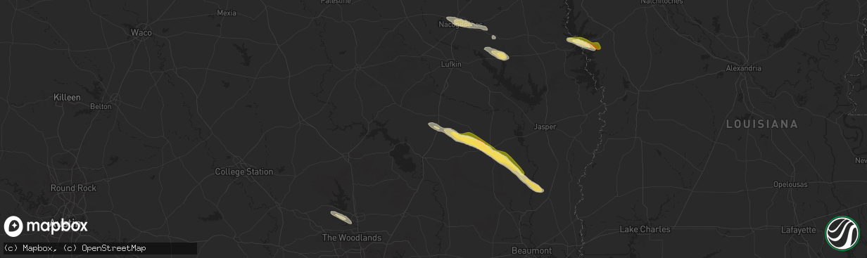 Hail map in Moscow, TX on October 28, 2025