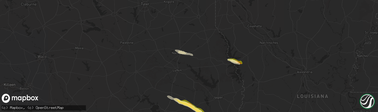 Hail map in Nacogdoches, TX on October 28, 2025