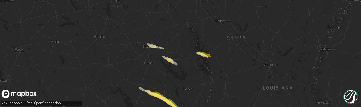 Hail map in San Augustine, TX on October 28, 2025