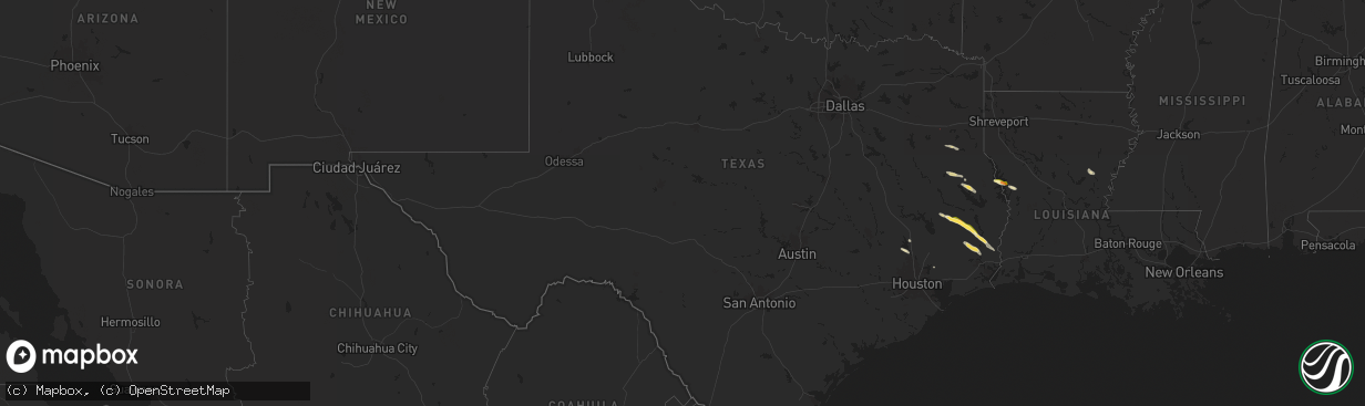 Hail map in Texas on October 28, 2025