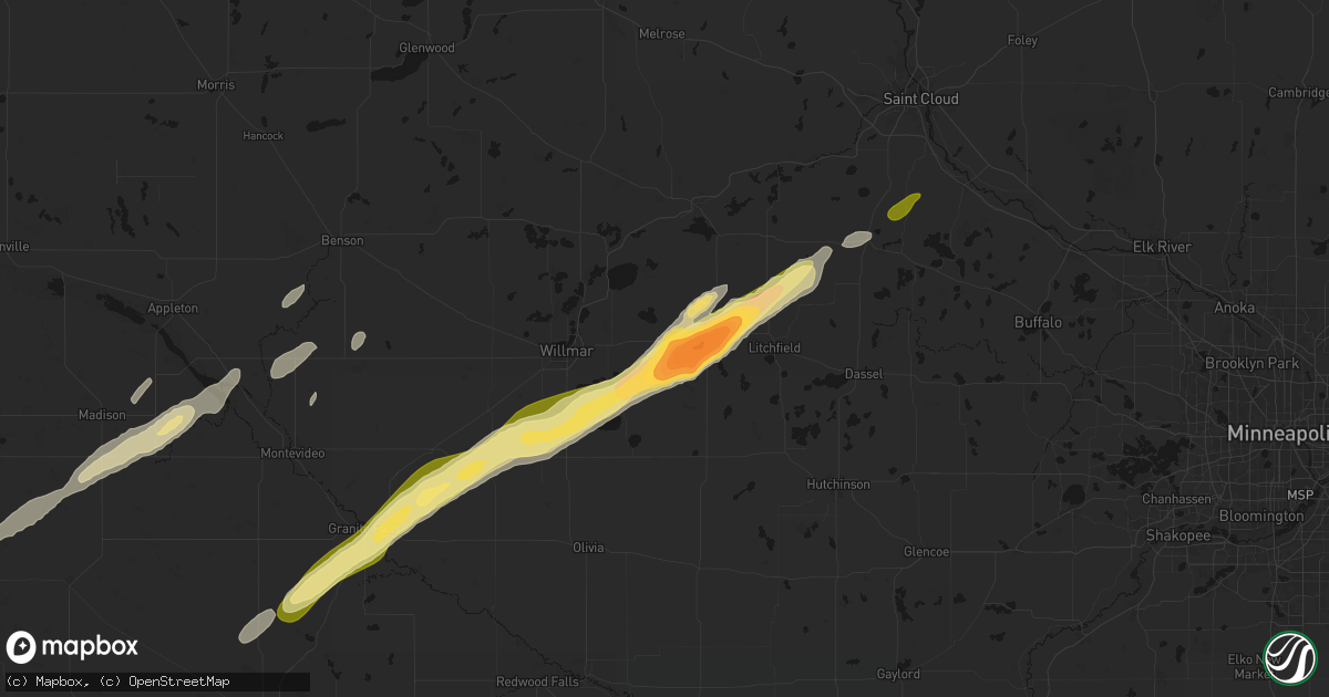 Hail map in Atwater, MN on October 28, 2026