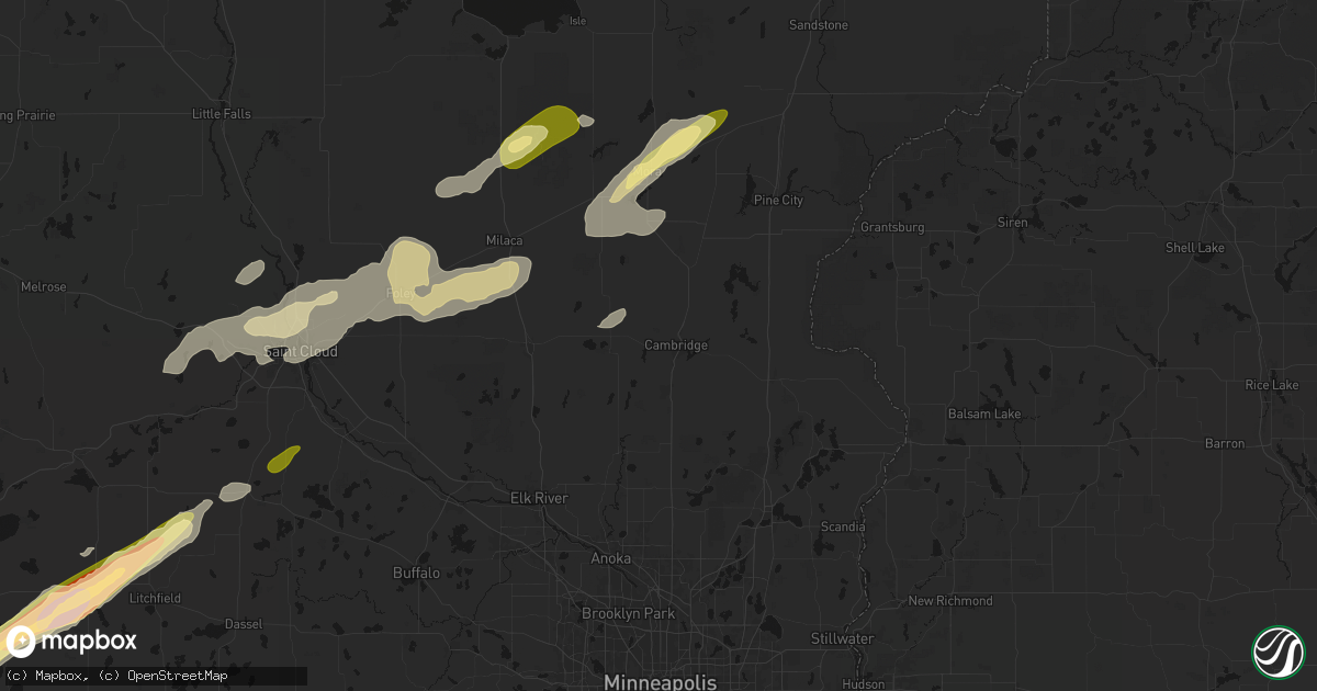 Hail map in Cambridge, MN on October 28, 2026
