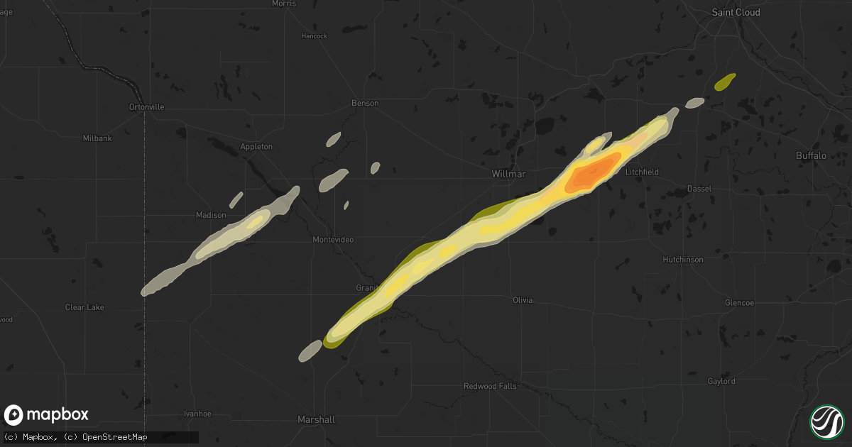 Hail map in Clara City, MN on October 28, 2026