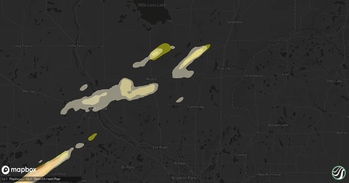 Hail map in Dalbo, MN on October 28, 2026
