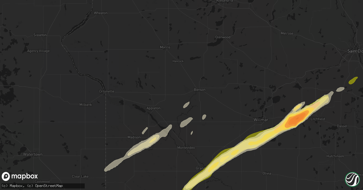Hail map in Danvers, MN on October 28, 2026
