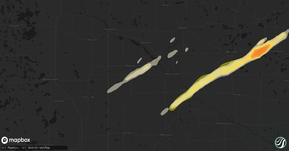 Hail map in Dawson, MN on October 28, 2026